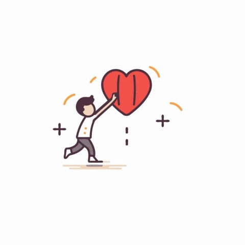 Vector illustration of a man holding a heart in his hand. Flat d