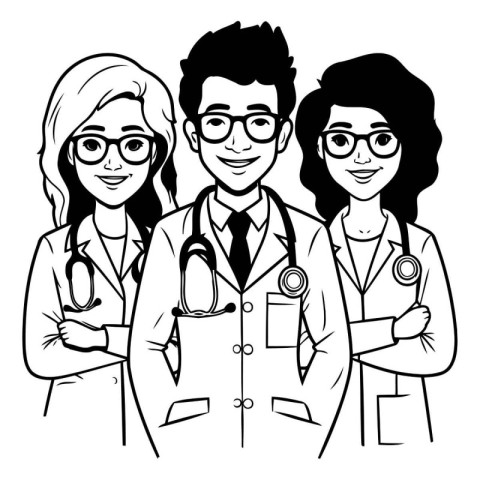 group of doctors with stethoscopes avatars characters vector ill