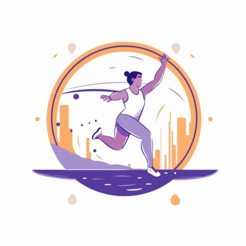 Woman running in the city. Vector illustration in a flat style.