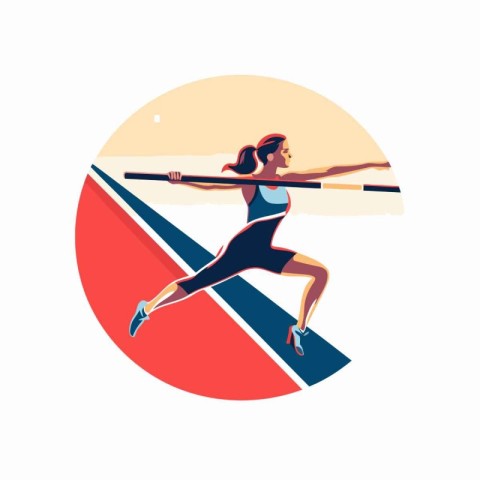 Sportswoman running on the road. Vector illustration in flat sty