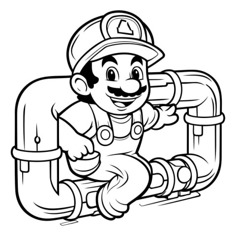 Plumber - Black and White Cartoon Illustration. Vector. Coloring