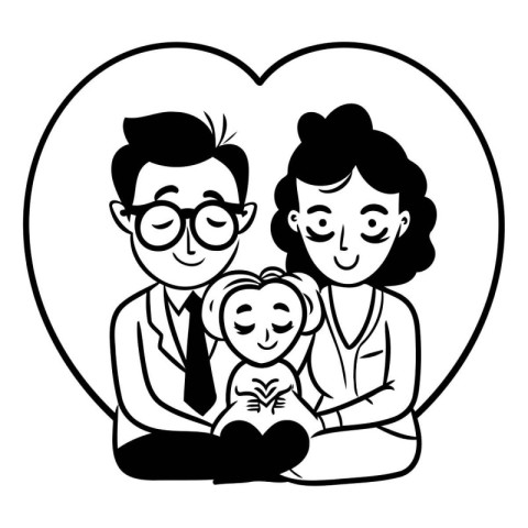 cute grandparents couple with little girl in the heart vector il