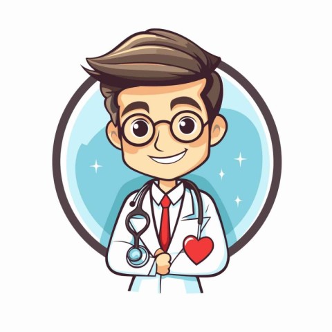 Doctor with stethoscope and heart. Vector illustration of a cart