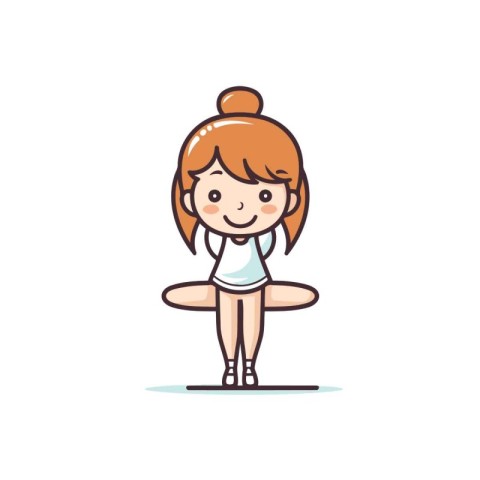 Cute little girl doing yoga exercise. Cartoon character. Vector