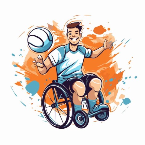 Disabled man in wheelchair playing basketball vector illustratio