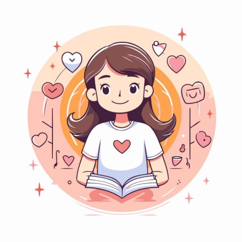 Cute girl reading a book. Vector illustration in cartoon style.