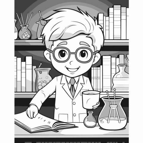 Scientist in the laboratory. Black and white illustration for co