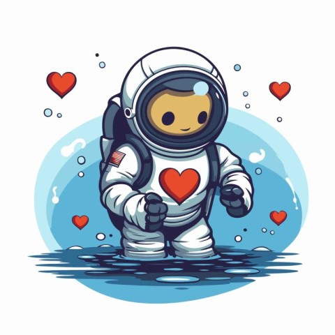 Astronaut in space suit with heart in his hand. Vector illustrat