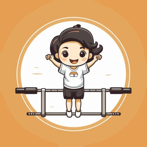 Girl doing gymnastics on parallel bars in the park vector illust