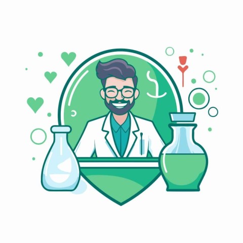 Vector illustration of a doctor in a white coat with a beard and