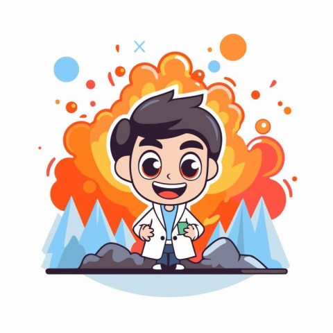 Cute cartoon boy doctor character. Vector illustration in flat s