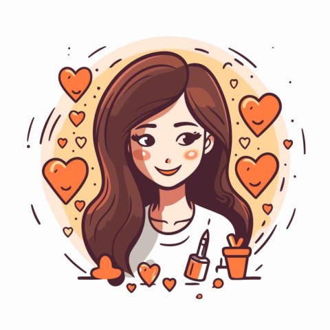 Beautiful girl with long hair. Vector illustration in cartoon st