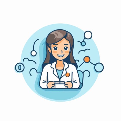 Woman scientist in lab coat. Vector illustration in flat cartoon