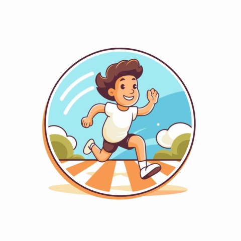 Little boy running in the park. Vector illustration in cartoon s