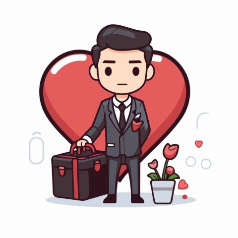 Businessman with gift box and heart. Vector illustration in cart