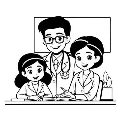 group of doctors with stethoscope and patient characters vector