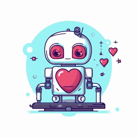 Cute robot with heart. Vector illustration in flat cartoon style