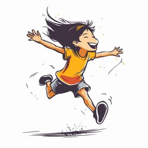 Cheerful young woman jumping in the air. Vector illustration.