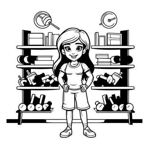 cute little girl with dumbbells in the gym vector illustration d