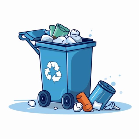 Garbage bin with trash and waste. Vector illustration in cartoon