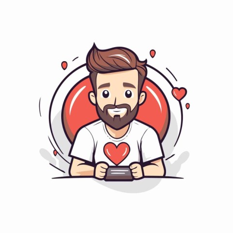 Valentine's day vector illustration with cartoon man holding red