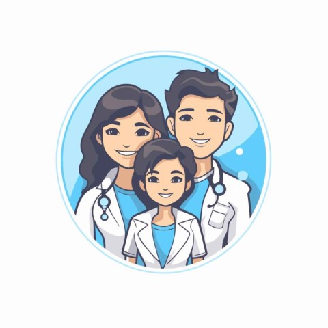 Happy family of doctors. mother. father and son. Vector illustra