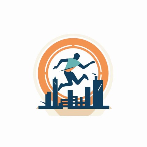 Businessman running in the city. Vector illustration in flat sty