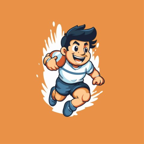 Cute boy running with a ball. Vector illustration of a cartoon c