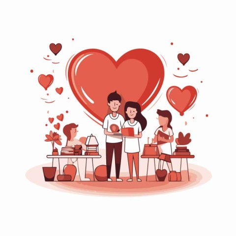 Valentine's day concept with people in love. Vector illustration