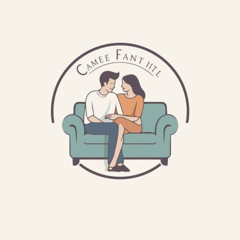 Couple in love sitting on the sofa. Flat vector illustration.