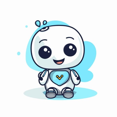 Cute little robot holding heart in his hand. Vector illustration