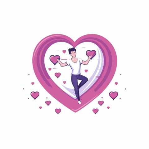 happy valentines day card with man and heart vector illustration