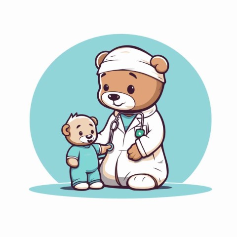 Cute cartoon doctor with stethoscope and teddy bear.