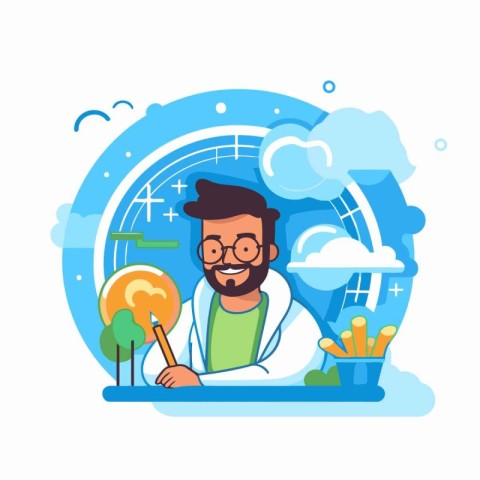 Scientist in the laboratory. Vector illustration in flat cartoon