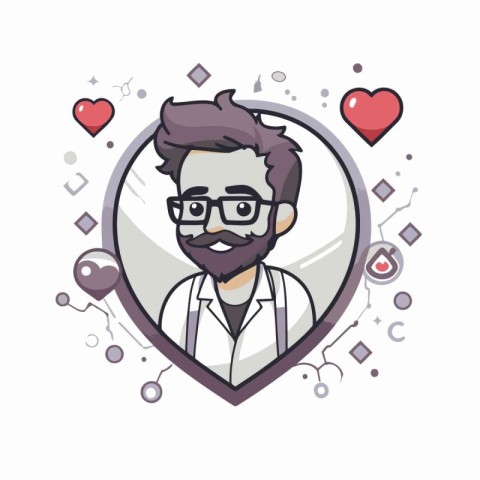 Vector illustration of a doctor with a heart in a heart shape.