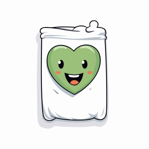 Cute vector illustration of a white bag with a green heart.