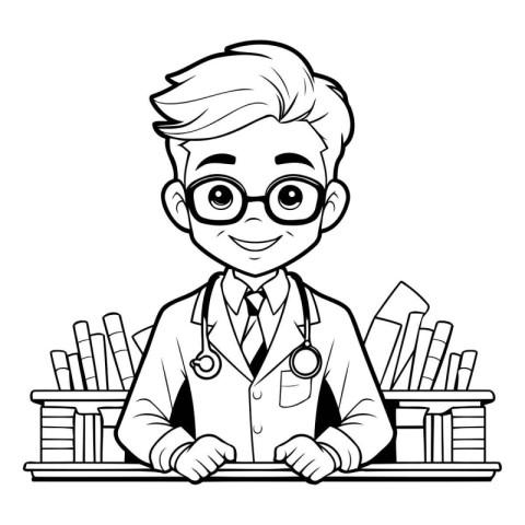 Doctor with stethoscope and books cartoon icon vector illustrati