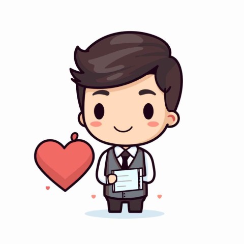 Businessman with love card and heart - Cute cartoon character ve