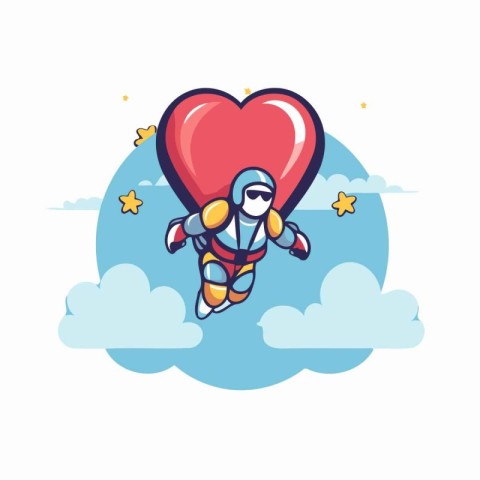 Vector illustration of astronaut in heart shaped balloon. Flat s