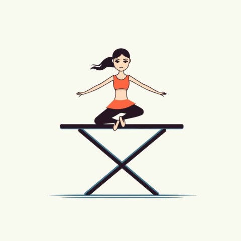 Woman practicing yoga on a folding chair. Vector illustration in