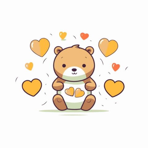 Cute teddy bear with hearts. Vector illustration in cartoon styl