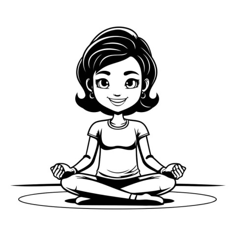 cute little girl meditating in lotus position vector illustratio