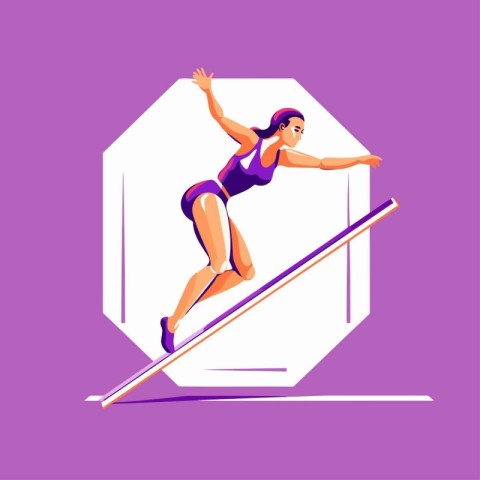 Sportswoman jumping on skis. Vector illustration in flat style