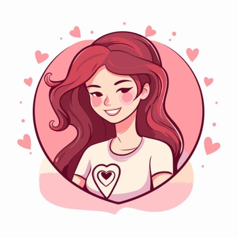 Cute girl with long hair. Vector illustration in cartoon style.