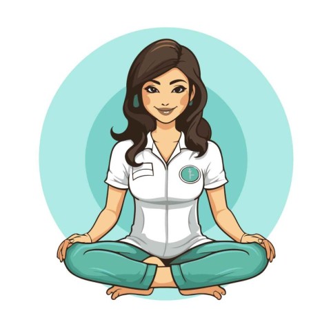 Nurse meditating in lotus position. Vector cartoon illustration.