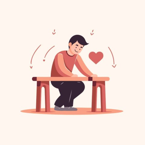 Happy man sitting on a bench. Vector illustration in cartoon sty