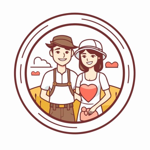 Couple in love holding heart in hand. Vector illustration in thi