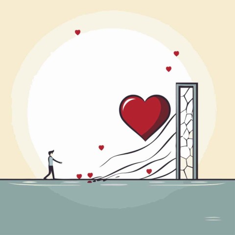 Conceptual vector illustration of a man with a broken heart.