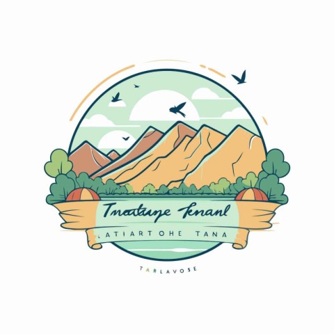 Mountains and forest logo template. Vector illustration in flat