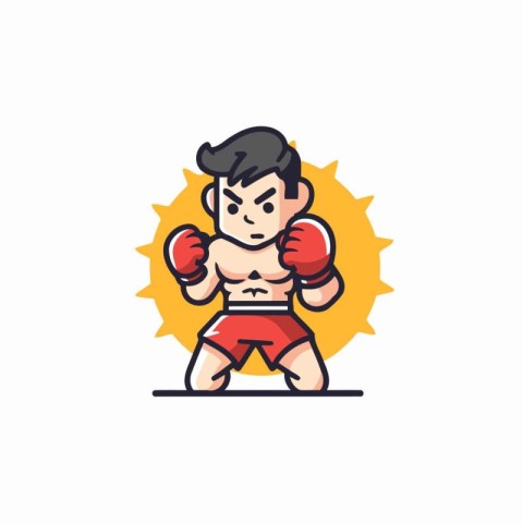 Boxing boy vector icon. logo. emblem. badge and illustration